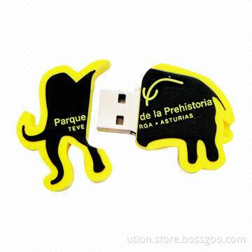 Elephants-shaped PVC USB Flash Drive with 1 to 64GB Memory Capacity and USB2.0 Interface